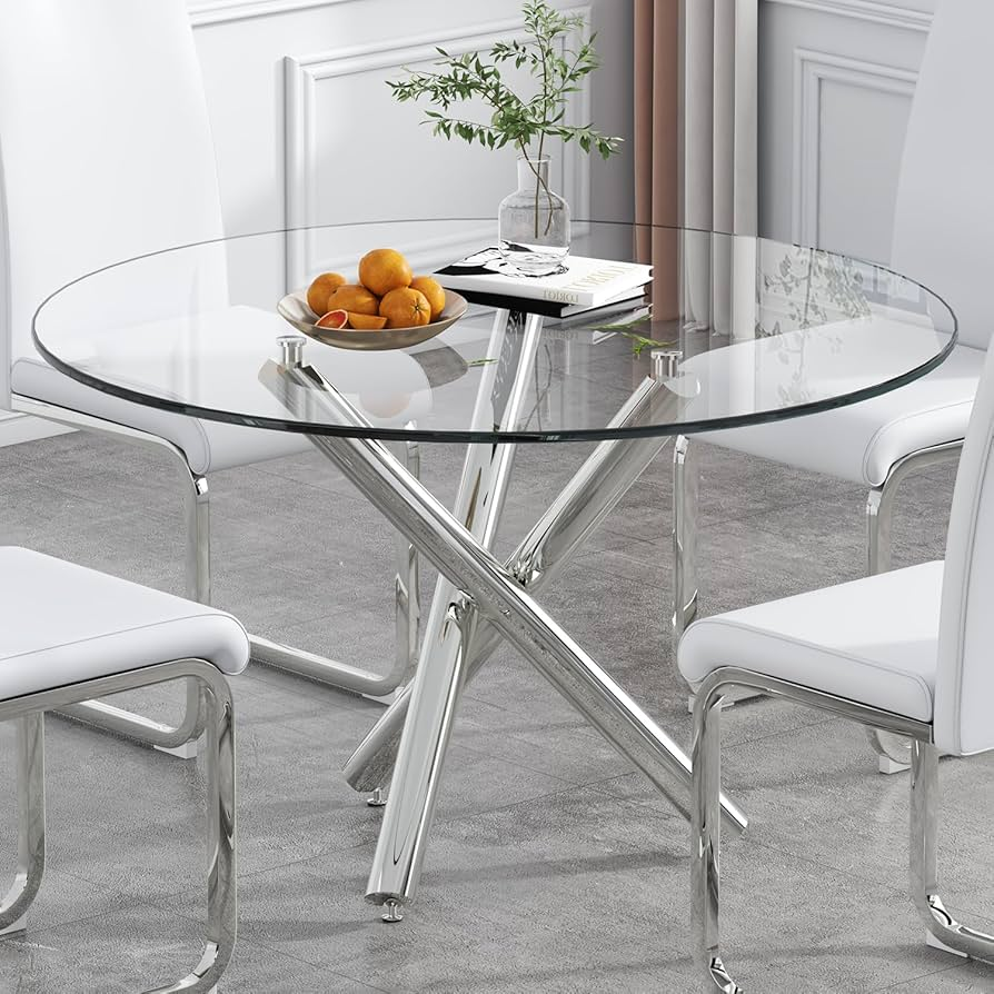 Sleek Glass Top Kitchen Tables with Chrome Bases for Modern Homes