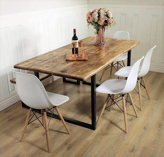 Rustic Farmhouse Kitchen Tables: Metal Legs Meet Reclaimed