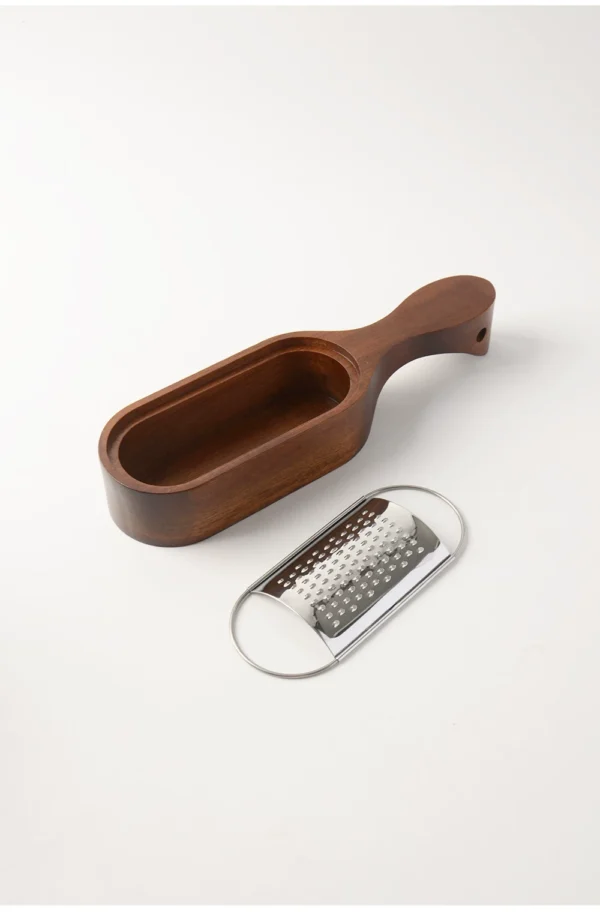 Jiwuji Acacia Wood Cheese Grater with stainless steel blade and acacia wood handle