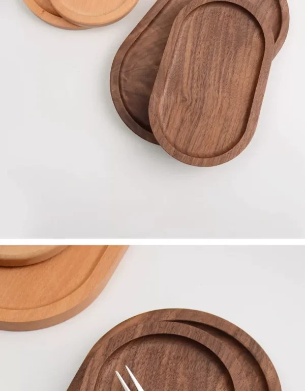 Oval walnut serving tray with Japanese style design, solid wood, for afternoon tea and snacks