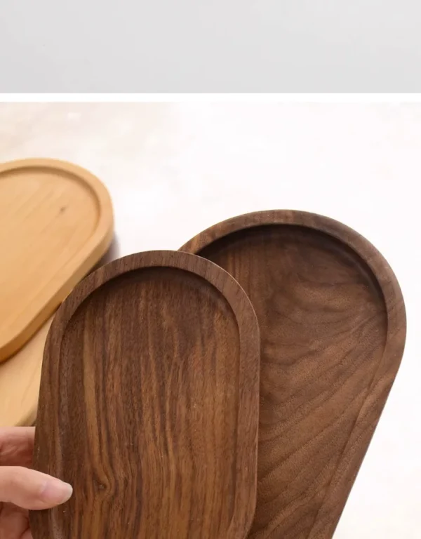 Oval walnut serving tray with Japanese style design, solid wood, for afternoon tea and snacks