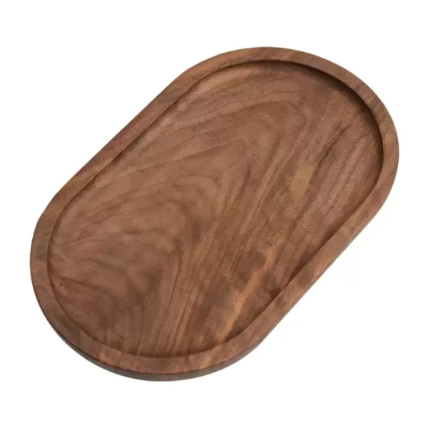 Oval walnut serving tray with Japanese style design, solid wood, for afternoon tea and snacks