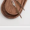 Oval walnut serving tray with Japanese style design, solid wood, for afternoon tea and snacks