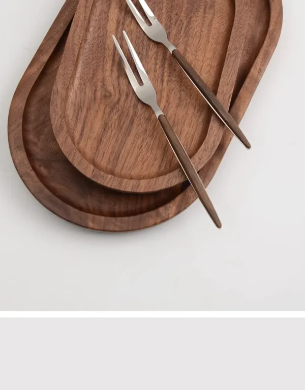 Oval walnut serving tray with Japanese style design, solid wood, for afternoon tea and snacks