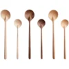 Round solid wood spoon with long handle in black walnut, cherry wood, or hard maple