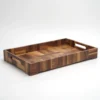 O1CN01kJzViF1WOpmUzYkKW_725762779.webp Black walnut solid wood tray with spliced Japanese style design, shown in a rectangular shape with handle.