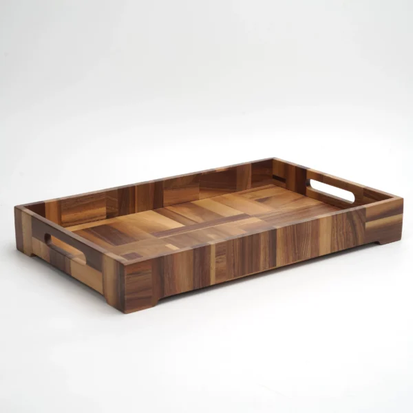 O1CN01kJzViF1WOpmUzYkKW_725762779.webp Black walnut solid wood tray with spliced Japanese style design, shown in a rectangular shape with handle.