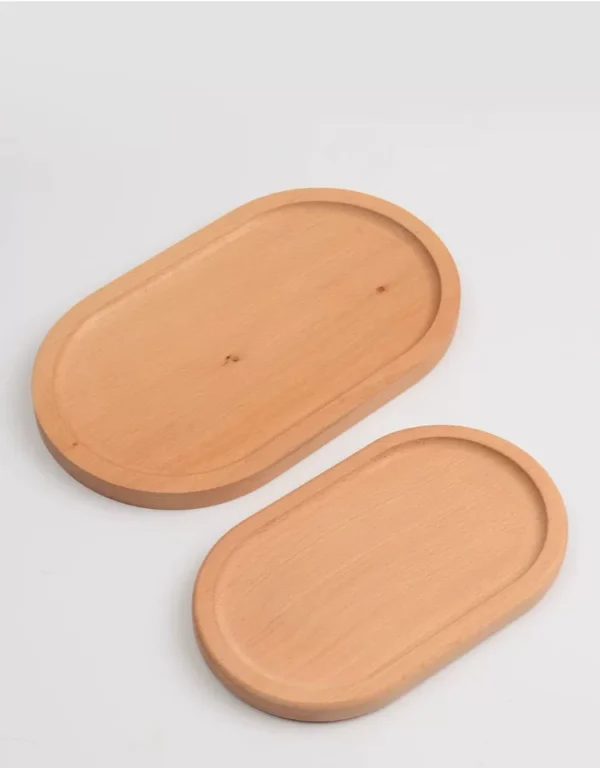 Oval walnut serving tray with Japanese style design, solid wood, for afternoon tea and snacks
