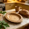 North American ash solid wood tray with natural grain, unpainted and colorless, shown as a dry fruit plate and tea tray in a vintage mid-century style.