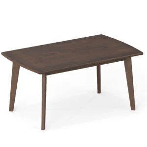 Walnut wood coffee table for living room with tapered legs in a bright lounge