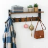 Rustic Wood Wall Shelf with 5 Hooks for Entryway