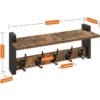 Rustic Wood Wall Shelf with 5 Hooks for Entryway
