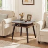 Square faux marble side table with four-sided open storage shelves