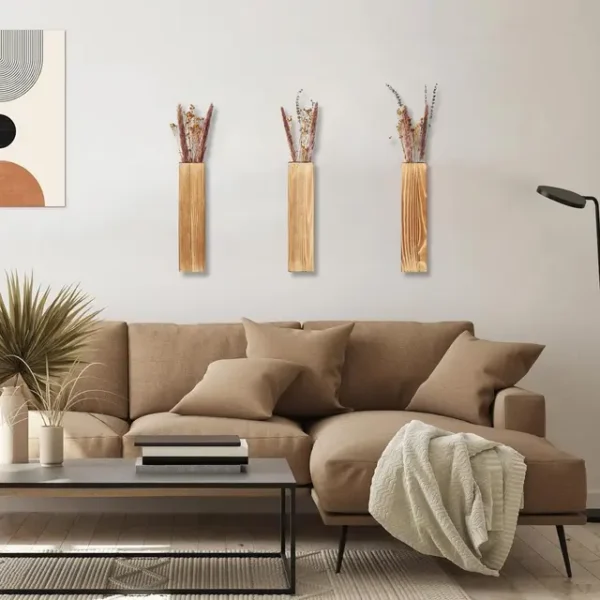 Wood Wall Planter Set, Hanging Pocket Vase for Plants
