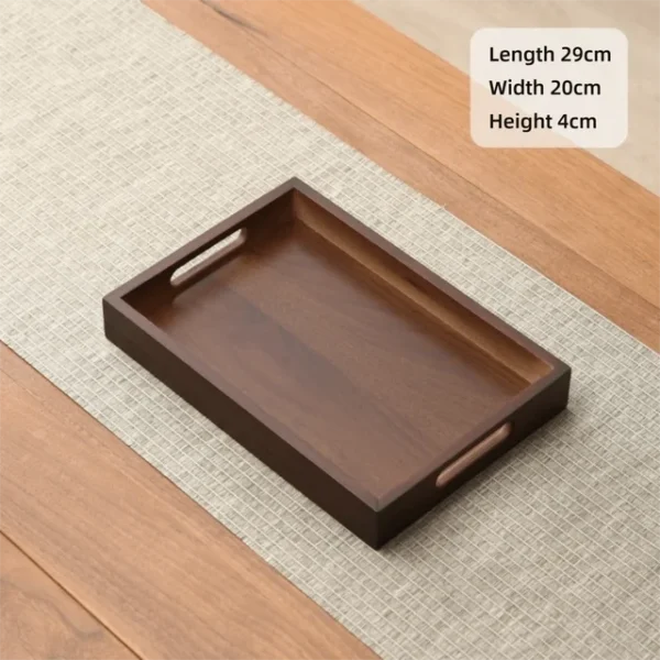 Rectangular Bamboo Serving Tray with Handle Walnut Color