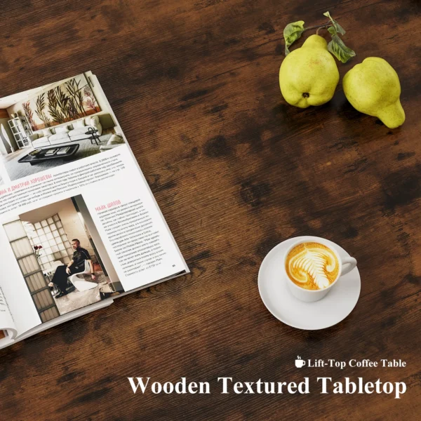 Brown wood coffee table with a scratch-resistant surface and rustic charm
