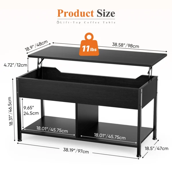 Lift top coffee table set for tea and dining in front of a sofa