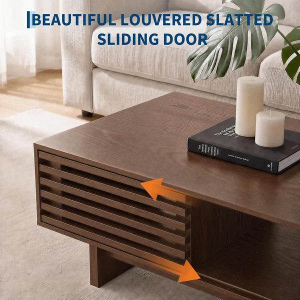 mid-century-modern-coffee-table-storage-living-room-3 Slatted door sliding open to reveal the hidden storage compartment