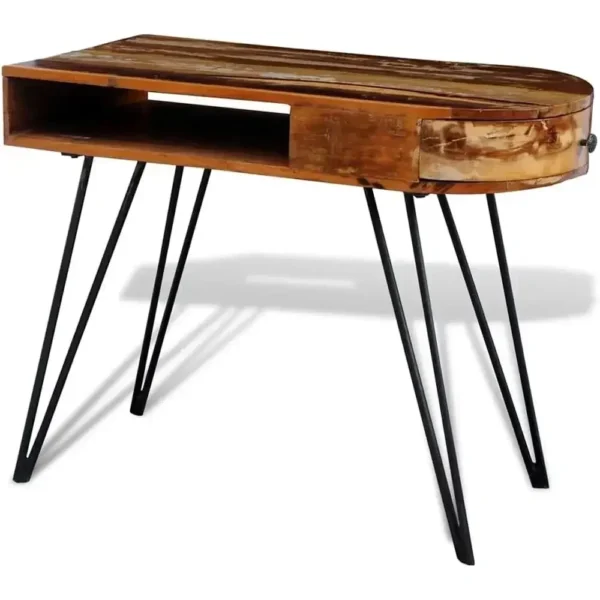 Industrial desk in reclaimed solid wood with painted iron legs in a home office