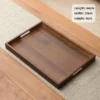 Rectangular Bamboo Serving Tray with Handle Walnut Color