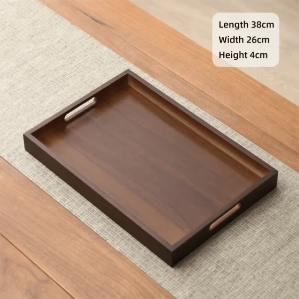 Rectangular Bamboo Serving Tray with Handle Walnut Color