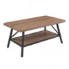 Metal frame and rectangular silhouette of the two-tier center table from the side
