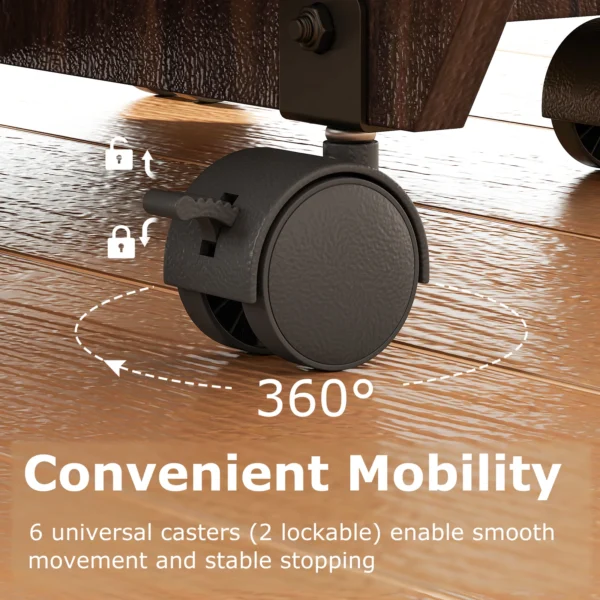 Six universal casters with two lockable wheels under the folding table