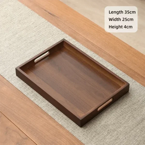 Rectangular Bamboo Serving Tray with Handle Walnut Color