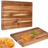 Extra large wood butcher block cutting board with juice groove and handle