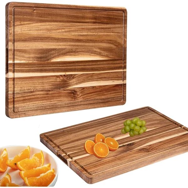 Extra large wood butcher block cutting board with juice groove and handle