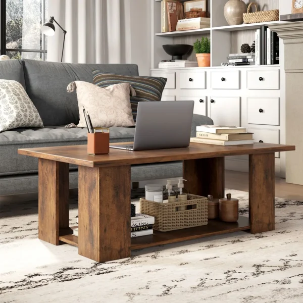 large-coffee-table-living-room-41-inch-two-tier-2 Two-tier coffee table showing the extra-large open storage shelf beneath the top