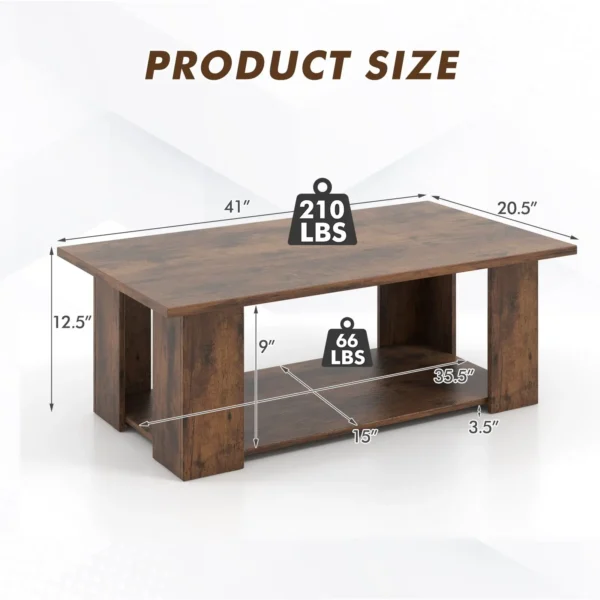 large-coffee-table-living-room-41-inch-two-tier-5 Curved leg detail and extra support legs under the coffee table