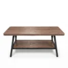 39 inch rectangular industrial coffee table with wood-look top in a small living room