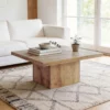Front view of the 31.5 inch square coffee table showing the thick 1.6 inch tabletop