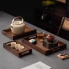 Rectangular Bamboo Serving Tray with Handle Walnut Color