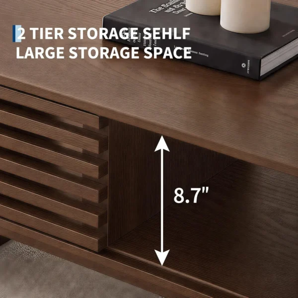 mid-century-modern-coffee-table-storage-living-room-4 Interior storage compartment of the coffee table holding books and magazines
