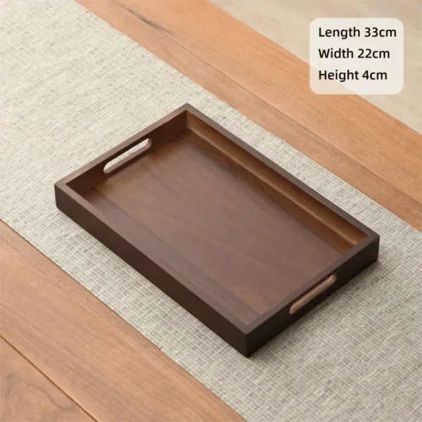 Rectangular Bamboo Serving Tray with Handle Walnut Color