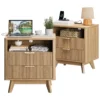 Bedside table used as a sofa side table in a living room