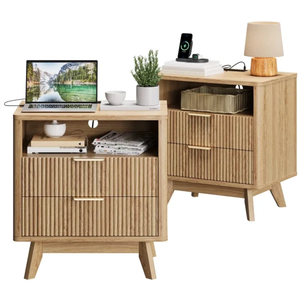 Bedside table used as a sofa side table in a living room