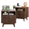 Pair of mid century bedside tables in wood finish side by side