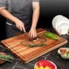 Wood cutting board 24 x 18 x 1.2 in shown from above with perimeter juice groove
