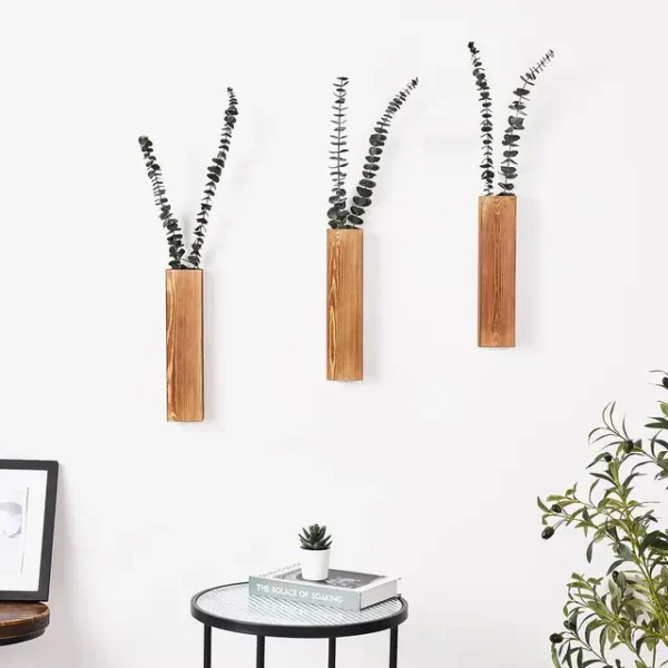 Wood Wall Planter Set, Hanging Pocket Vase for Plants