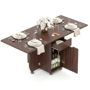 folding-dining-table-with-storage-1 Folding dining table with storage shown fully expanded in a small kitchen