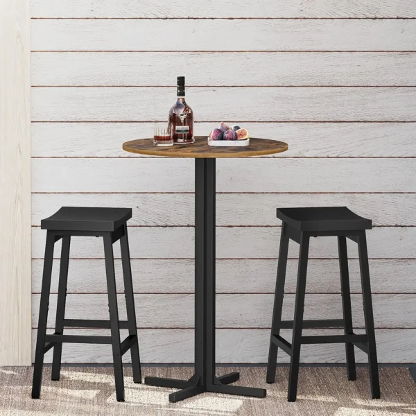 Bar height cocktail table with round top and metal frame