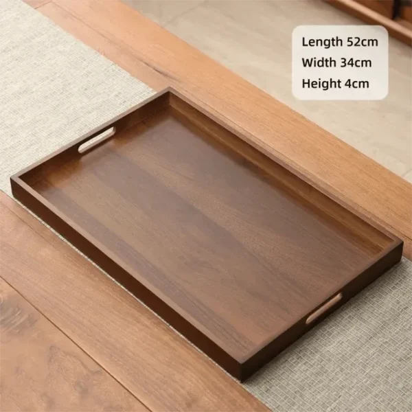 Rectangular Bamboo Serving Tray with Handle Walnut Color