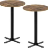 Set of two round bar height cocktail tables with rustic brown and black finishes