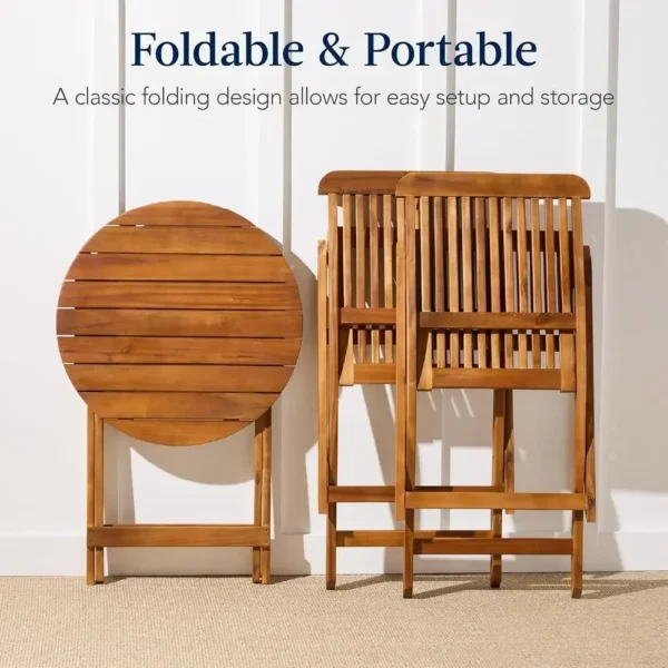 Pair of classic acacia wood outdoor chairs with slatted seats and backs
