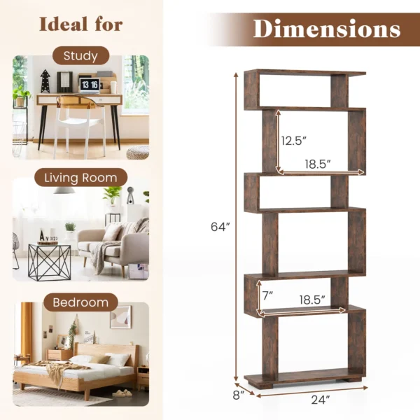 Black S-shaped geometric bookcase in a home study
