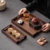 Rectangular Bamboo Serving Tray with Handle Walnut Color