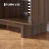 mid-century-modern-coffee-table-storage-living-room-5 Walnut coffee table styled with a mug, a book and a small plant on the tabletop